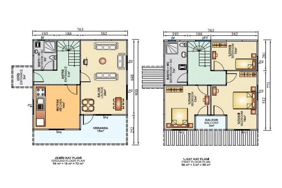 İki Katlı 131 m2 İç Plan