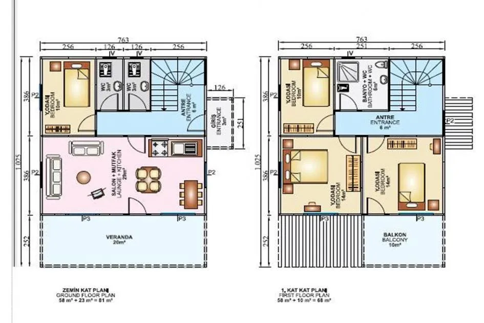 İki Katlı 149 m2 İç Plan
