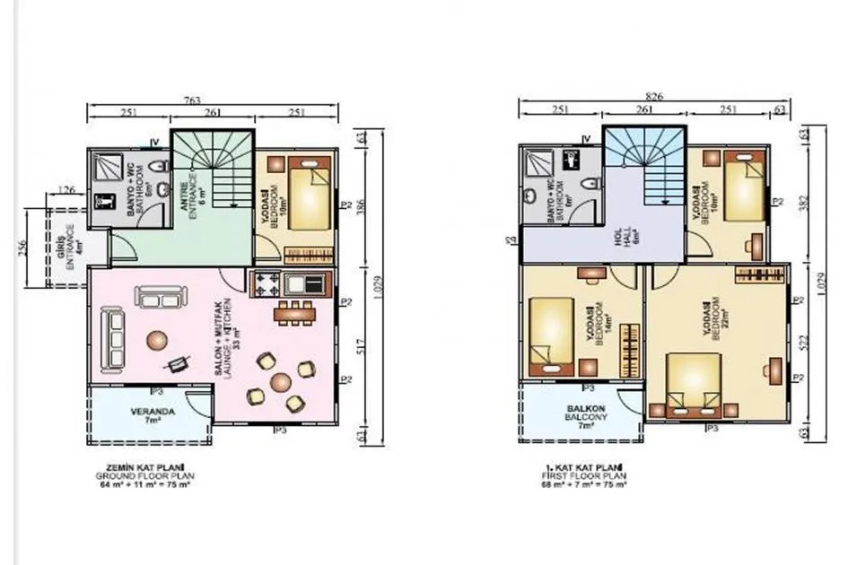 İki Katlı 151 m2 İç Plan