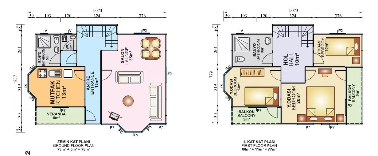 İki Katlı 155 m2 İç Plan