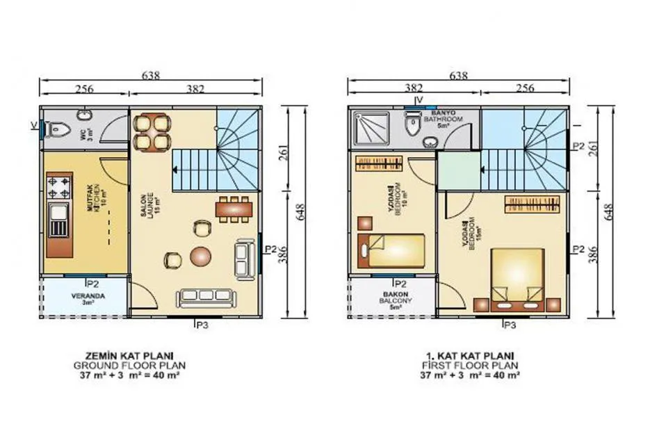 İki Katlı 80 m2 İç Plan