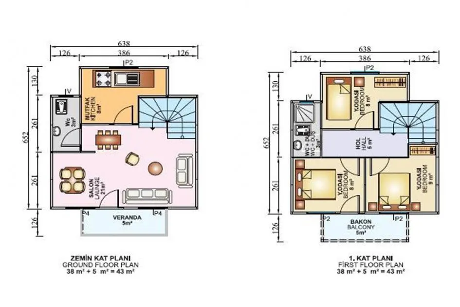 İki Katlı 86 m2 İç Plan