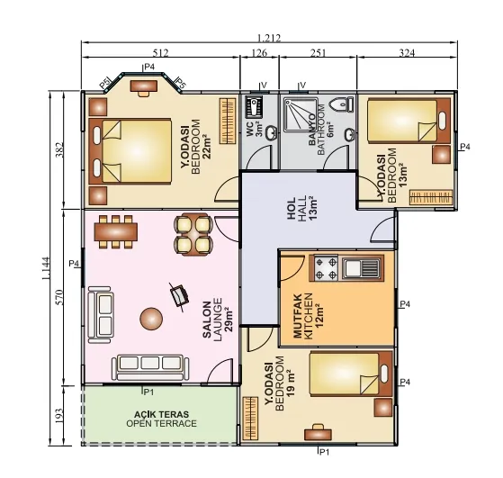 Tek Katlı 113 m2 İç Plan