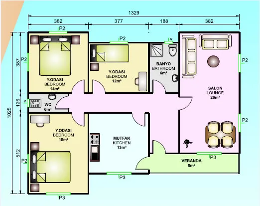 Tek Katlı 120 m2 İç Plan