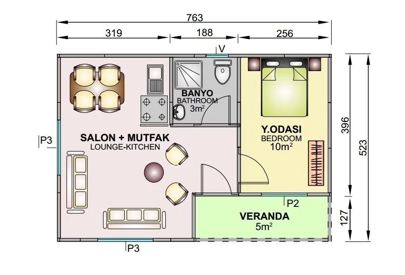 Tek Katlı 40 m2 İç Plan