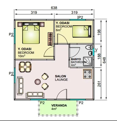 Tek Katlı 45 m2 İç Plan