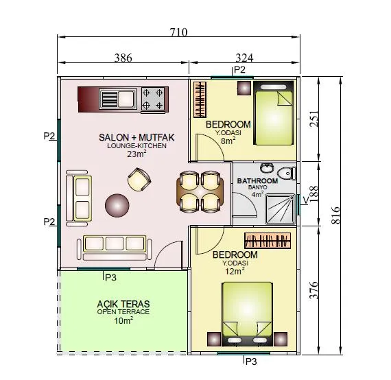 Tek Katlı 49 m2 İç Plan