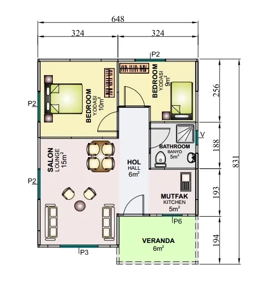 Tek Katlı 54 m2 İç Plan