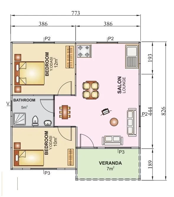 Tek Katlı 61 m2 İç Plan