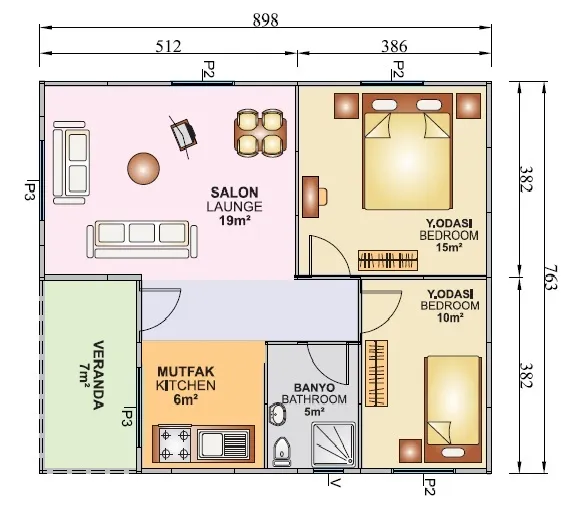 Tek Katlı 69 m2 İç Plan