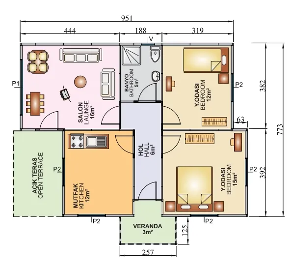 Tek Katlı 72 m2 İç Plan