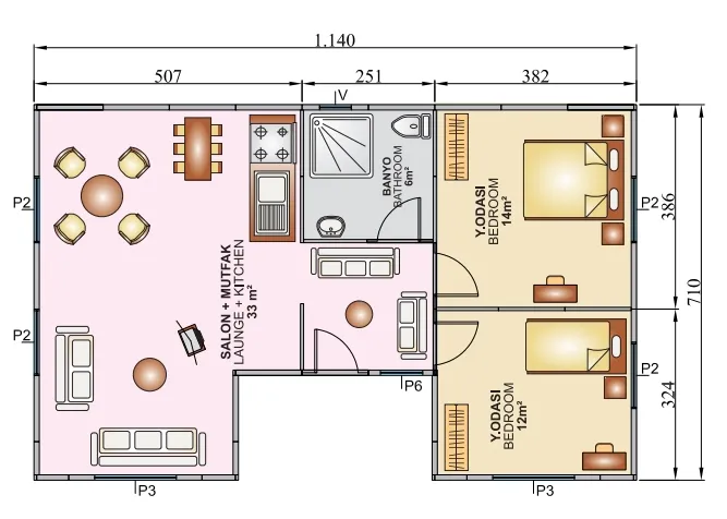 Tek Katlı 73 m2 İç Plan