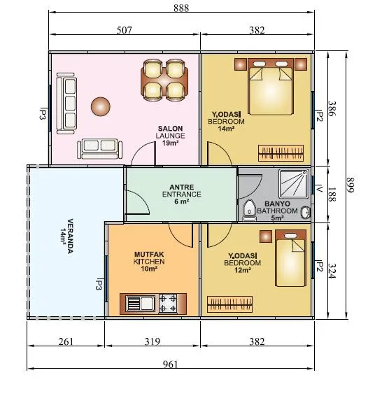 Tek Katlı 84 m2 İç Plan
