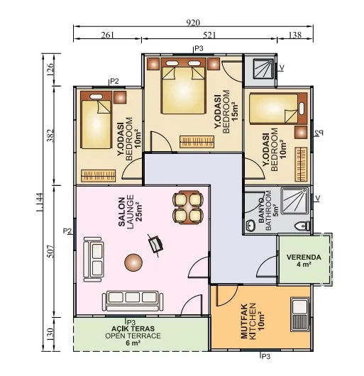 Tek Katlı 92 m2 İç Plan