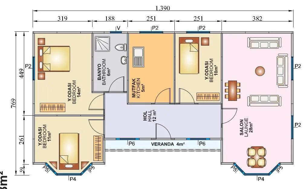 Tek Katlı 98 m2 İç Plan